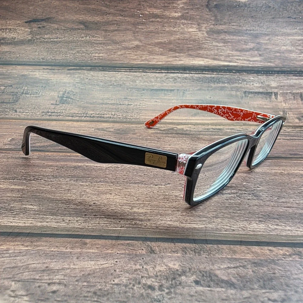 Ray-Ban RB 5206 2479 Black Orange Logo Rectangular Eyeglasses 52-18-140